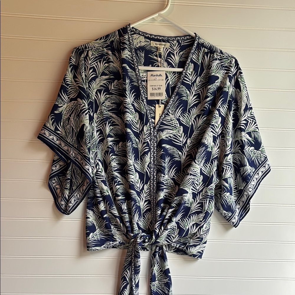 Max Studio Leaf Print Kimono Blouse